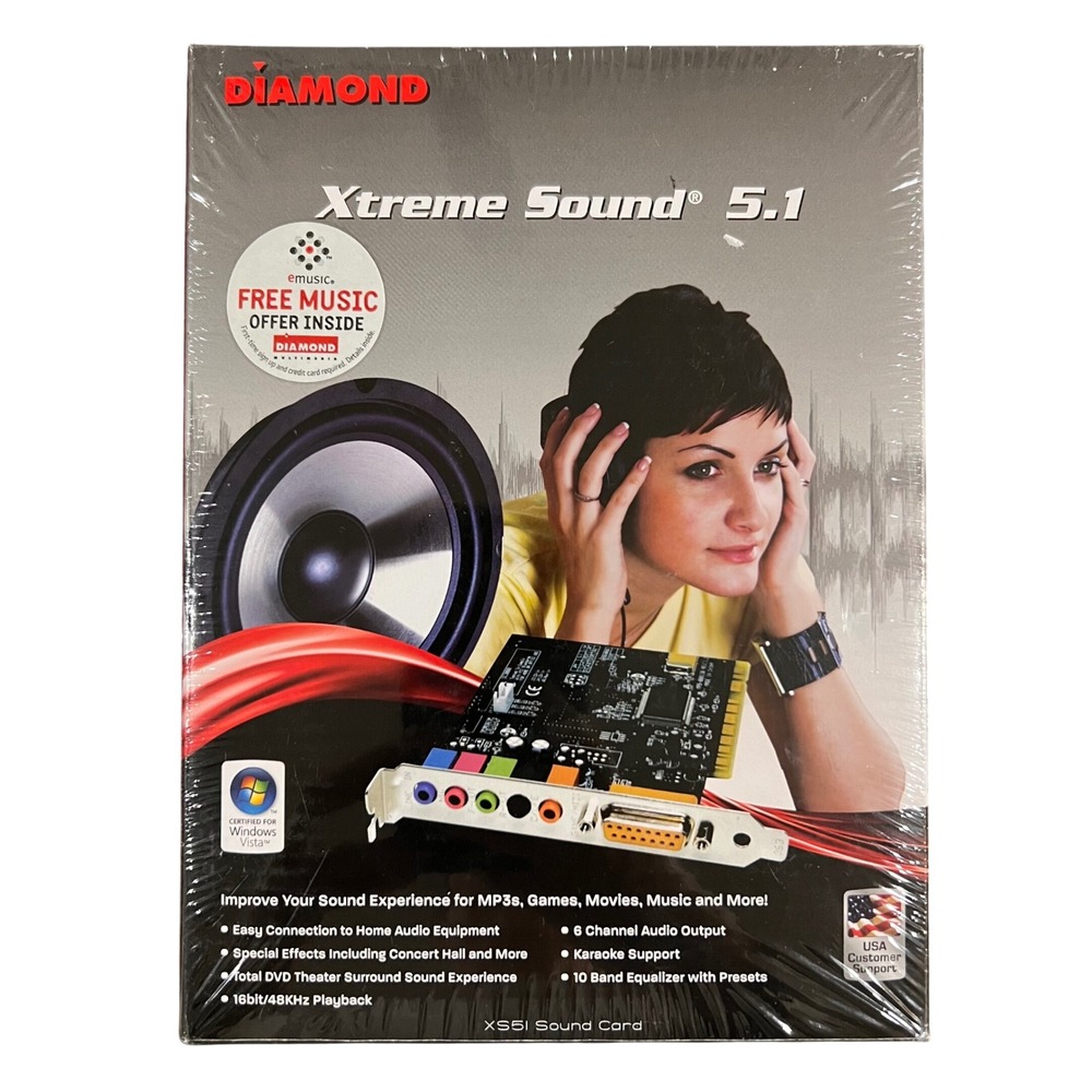 Diamond Xtreme Sound 5.1 PCI Internal Sound Card‎ XS51 Windows Vista XP SEALED